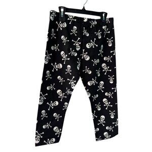 Black Skull & Crossbones Print Leggings Elastic Waist No Boundaries M (7-9) Cott